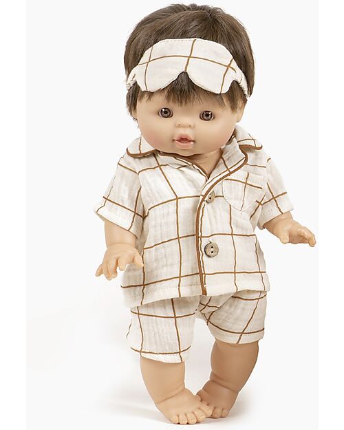 Minikane Pigiama Eden in doppia garza Aldo - A quadri - Caramello - Cotone Oeko-Tex - per Bambola Minikane 34 e 37 cm Accessori Bambole
