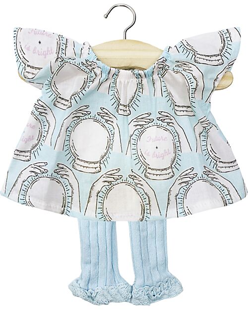 Minikane Set con Top Mazarine Future e Collant senza Piedi con Volant Chloé - Blu Ghiaccio - Cotone Accessori Bambole