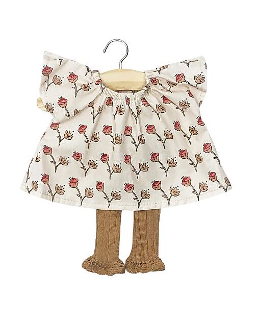 Minikane Set con Top Mazarine Future e Collant senza Piedi con Volant Chloé - Fiori di Cotone - Caramello - Cotone Accessori Bambole