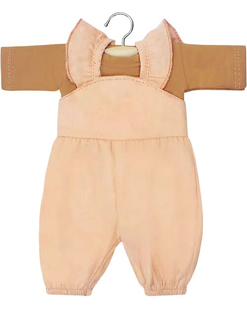 Minikane Set Salopette Claudie in Millerighe e T-shirt Maniche Lunghe - Salmone e Zucchero di Canna Accessori Bambole