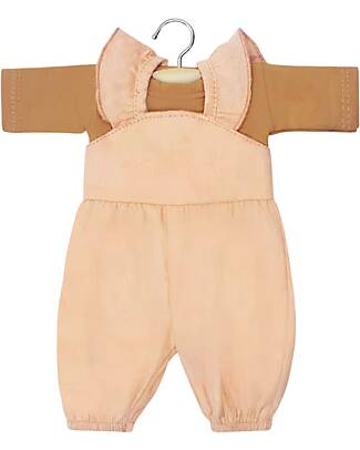 Minikane Set Salopette Claudie in Millerighe e T-shirt Maniche Lunghe - Salmone e Zucchero di Canna Accessori Bambole