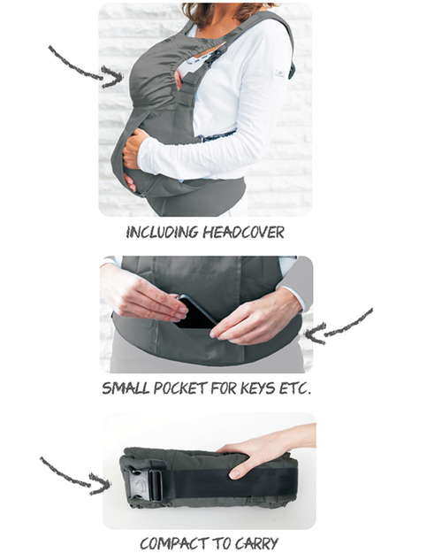 Minimonkey Marsupio Ergonomico 100% Cotone - Grigio - 4 in 1 (dalla nascita, ancora più leggero e traspirante, e no mal di schiena!) Marsupi