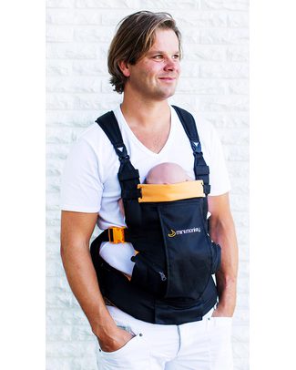 Minimonkey Marsupio Ergonomico Dynamic - Nero/Arancione - 4 in 1 (dalla nascita, leggerissimo e no mal di schiena!) Marsupi