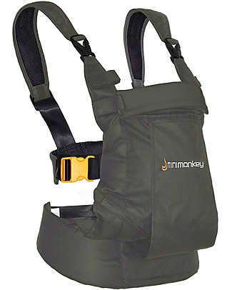 Minimonkey OUTLET - Marsupio Ergonomico 100% Cotone - Grigio - 4 in 1 (dalla nascita, ancora più leggero e traspirante, e no mal di schiena!) Marsupi