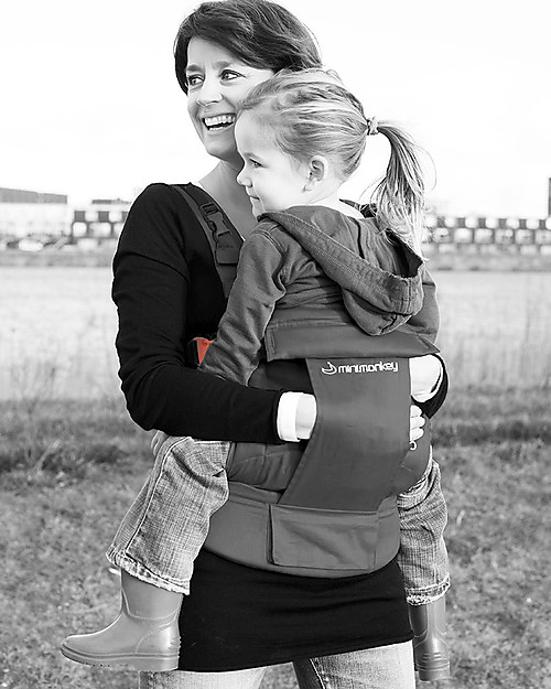 Minimonkey OUTLET - Marsupio Ergonomico 100% Cotone - Grigio - 4 in 1 (dalla nascita, ancora più leggero e traspirante, e no mal di schiena!) Marsupi