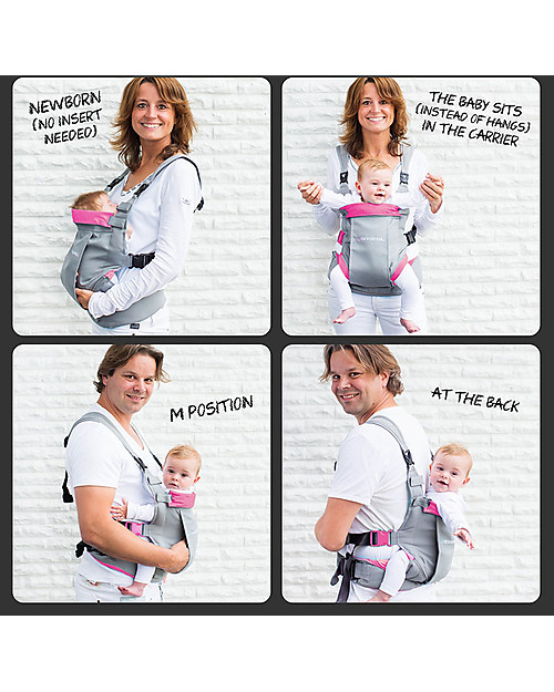 Minimonkey OUTLET - Marsupio Ergonomico 100% Cotone - Grigio - 4 in 1 (dalla nascita, ancora più leggero e traspirante, e no mal di schiena!) Marsupi