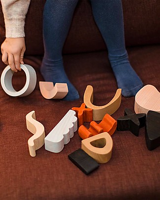MinMin Copenhagen Costruzioni Arte Astratta - Gioco Educativo Montessori - 10 pezzi - 100% Legno Costruzioni in Legno