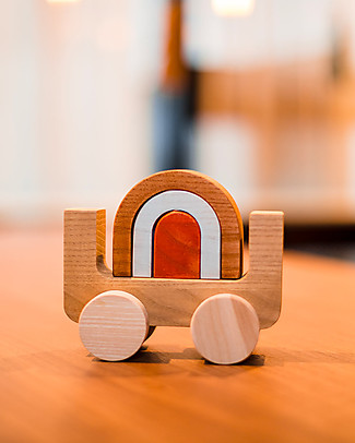 MinMin Copenhagen Macchinina Arcobaleno - Gioco Educativo Montessori - 100% Legno Giochi Montessoriani