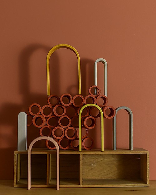 MinMin Copenhagen Mini Tunnel Arcobaleno Legno Pastello - Gioco Educativo Montessori - 6 pezzi Giochi Montessoriani