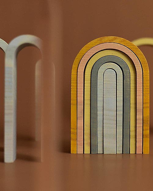 MinMin Copenhagen Mini Tunnel Arcobaleno Legno Pastello - Gioco Educativo Montessori - 6 pezzi Giochi Montessoriani