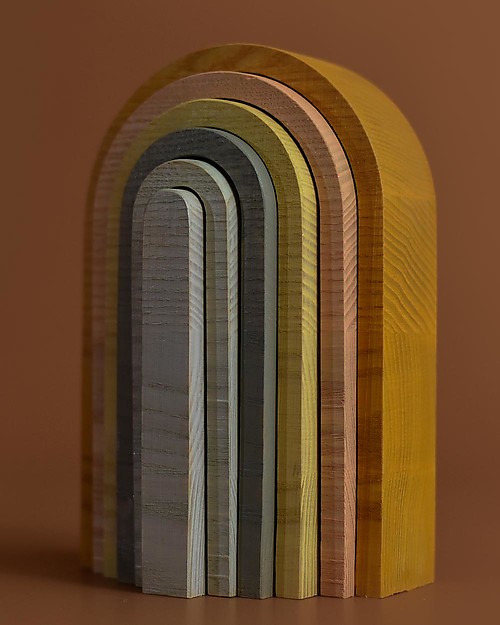MinMin Copenhagen Mini Tunnel Arcobaleno Legno Pastello - Gioco Educativo Montessori - 6 pezzi Giochi Montessoriani