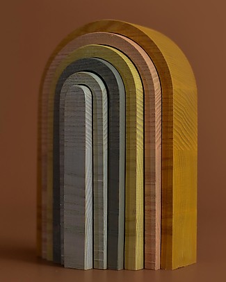 MinMin Copenhagen Mini Tunnel Arcobaleno Legno Pastello - Gioco Educativo Montessori - 6 pezzi Giochi Montessoriani