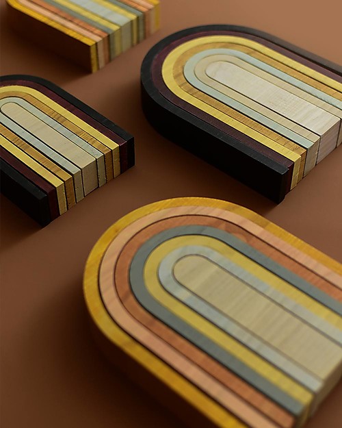 MinMin Copenhagen Mini Tunnel Arcobaleno Legno Pastello - Gioco Educativo Montessori - 6 pezzi Giochi Montessoriani