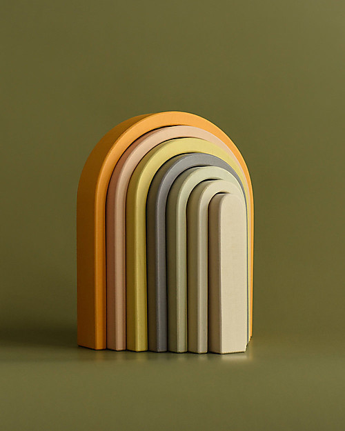 MinMin Copenhagen Mini Tunnel Arcobaleno Legno Pastello - Gioco Educativo Montessori - 6 pezzi Giochi Montessoriani