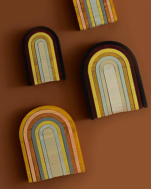 MinMin Copenhagen Mini Tunnel Arcobaleno Legno Terra - Gioco Educativo Montessori - 6 pezzi Giochi Montessoriani
