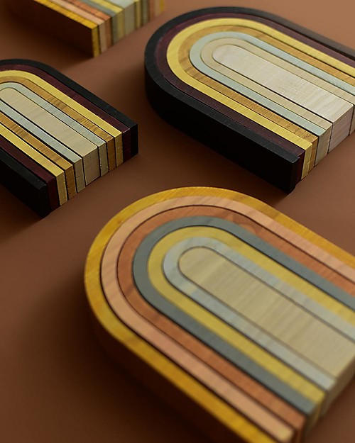 MinMin Copenhagen Mini Tunnel Arcobaleno Legno Terra - Gioco Educativo Montessori - 6 pezzi Giochi Montessoriani