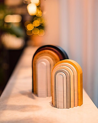 MinMin Copenhagen Tunnel Arcobaleno Pastello - Gioco Educativo Montessori - 7 pezzi - 100% Legno Giochi Montessoriani