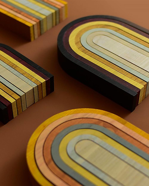 MinMin Copenhagen Tunnel Arcobaleno Terra - Gioco Educativo Montessori - 7 pezzi - 100% Legno Giochi Montessoriani