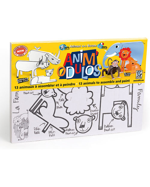 Mitik Anim’odolous - Animali della Savana - Cartoncino 90% Riciclato (senza bisogno di colla o forbici!) Kit Fai Da Te