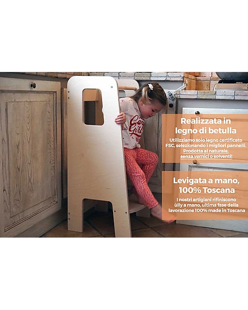 Moblì Torre Montessoriana ùlly Natural con Pedana Removibile - Legno di betulla senza vernici o solventi Torri Montessoriane_