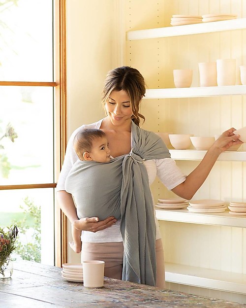 Moby Wrap Fascia Portabebè ad Anelli - 100% Cotone a Doppia Garza - Grigio Fasce Portabebé
