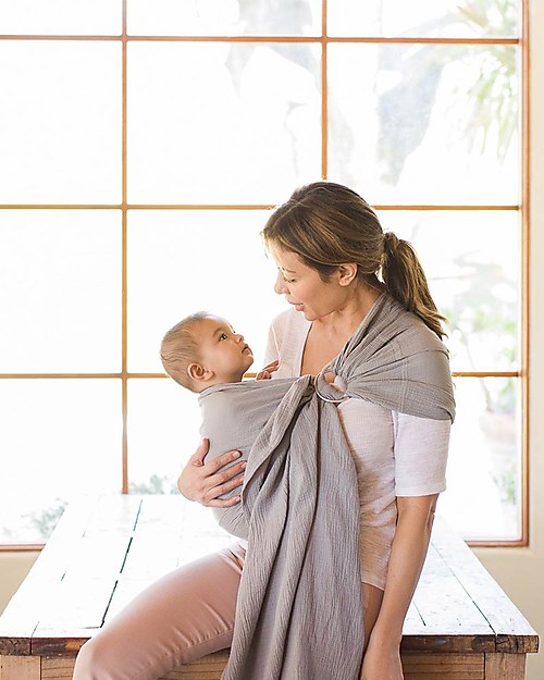 Moby Wrap Fascia Portabebè ad Anelli - 100% Cotone a Doppia Garza - Grigio Fasce Portabebé