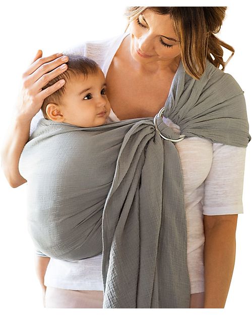 Moby Wrap Fascia Portabebè ad Anelli - 100% Cotone a Doppia Garza - Grigio Fasce Portabebé