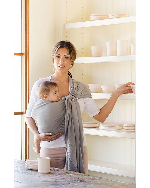 Moby Wrap Fascia Portabebè ad Anelli - 100% Cotone a Doppia Garza - Grigio Fasce Portabebé
