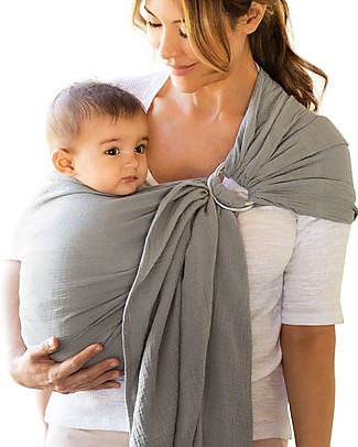 Moby Wrap Fascia Portabebè ad Anelli - 100% Cotone a Doppia Garza - Grigio Fasce Portabebé_