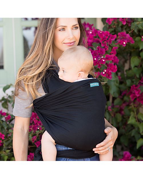 Moby Wrap Fascia Portabebè Classic in puro cotone - Facilissima da indossare! - Nero Fasce Portabebé