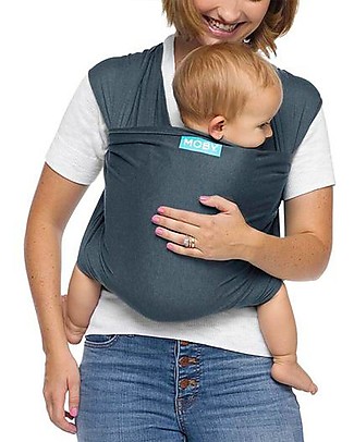 Moby Wrap Fascia Portabebè Evolution - Morbidissima e Facile da indossare - Denim Fasce Portabebé