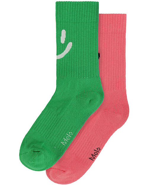 Molo Calzini Lunghi Norman con Smile - Verde e Rosa - Cotone Calzini