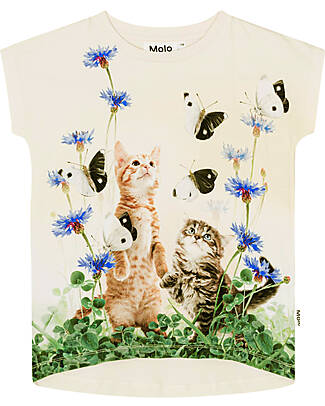 Molo Maglia Maniche Corte Ragnhilde con Gatti e Farfalle Yin Yang - Panna - Cotone Biologico T-shirt