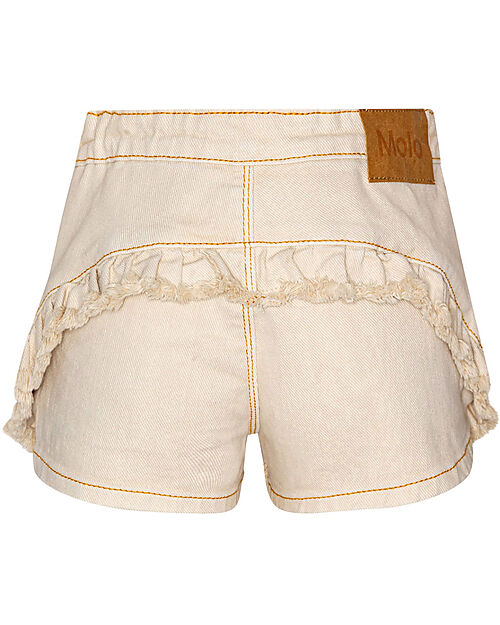 Molo Shorts in Denim Agnetha - Crema - Orlo con Volant Pantaloni Corti