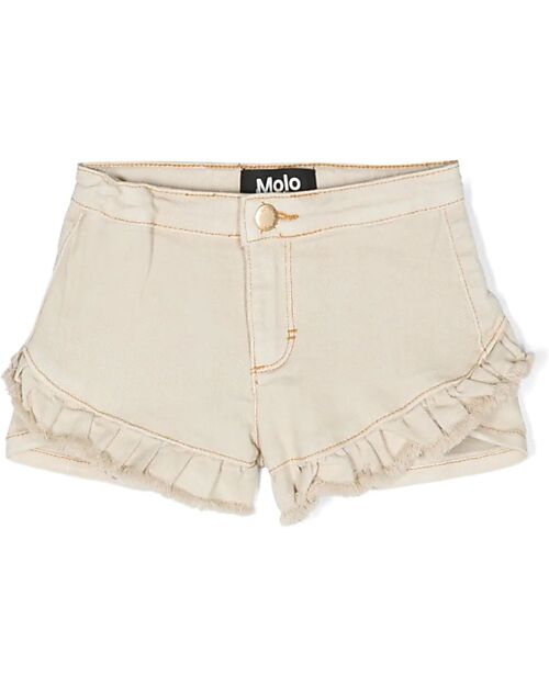 Molo Shorts in Denim Agnetha - Crema - Orlo con Volant Pantaloni Corti