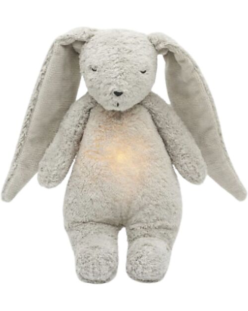 Moonie Coniglietto con Lucina da Notte e Rumori Rosa - Grigio - Certificato GOTS e Oeko-Tex Peluche