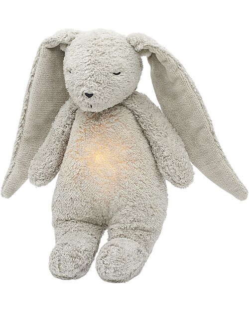 Moonie Coniglietto con Lucina da Notte e Rumori Rosa - Grigio - Certificato GOTS e Oeko-Tex Peluche