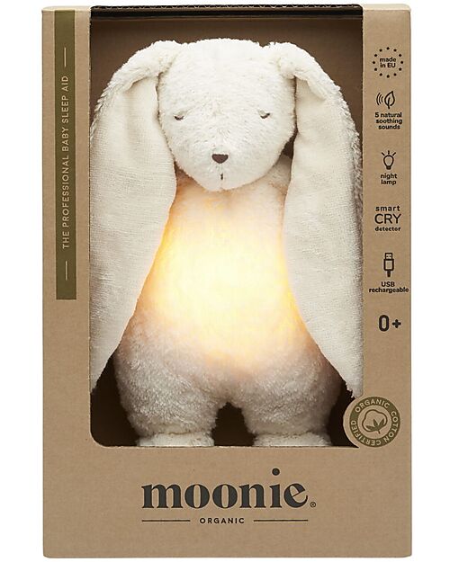 Moonie Coniglietto con Lucina da Notte e Rumori Rosa - Polare - Certificato GOTS e Oeko-Tex Peluche