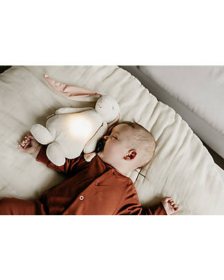 Moonie Coniglietto con Lucina da Notte e Rumori Rosa - Rosa Cipria - Certificato GOTS e Oeko-Tex Lampade da Notte