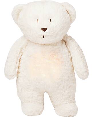 Moonie Peluche con Lucina da Notte e Rumori Rosa - Bianco Polare - Certificato GOTS e Oeko-Tex Lampade da Notte
