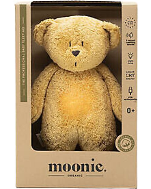 Moonie Peluche con Lucina da Notte e Rumori Rosa - Miele - Certificato GOTS e Oeko-Tex Peluche