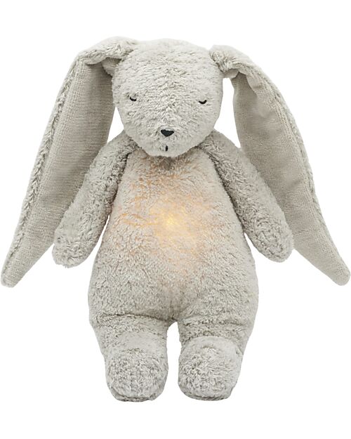 Moonie Peluche Coniglietto 2.0 con Suoni Naturali, Musica Classica e Luce Regolabile - Grigio - Certificato GOTS e Oeko-Tex Lampade da Notte