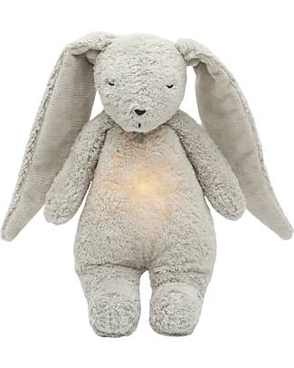 Moonie Peluche Coniglietto 2.0 con Suoni Naturali, Musica Classica e Luce Regolabile - Grigio - Certificato GOTS e Oeko-Tex Lampade da Notte