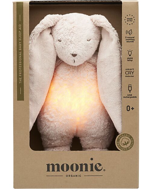 Moonie Peluche Coniglietto 2.0 con Suoni Naturali, Musica Classica e Luce Regolabile - Rosa - Certificato GOTS e Oeko-Tex Lampade da Notte