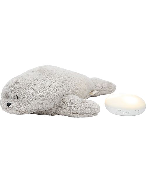 Moonie Peluche Foca 2.0 con Suoni Naturali, Musica Classica e Luce Regolabile - Grigio - Certificato GOTS e Oeko-Tex Peluche