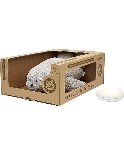 Moonie Peluche Foca 2.0 con Suoni Naturali, Musica Classica e Luce Regolabile - Grigio - Certificato GOTS e Oeko-Tex Peluche
