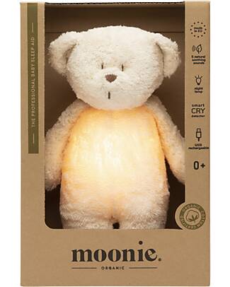 Moonie Peluche Orsetto 2.0 con Suoni Naturali, Musica Classica e Luce Regolabile - Bianco Polare - Certificato GOTS e Oeko-Tex Lampade da Notte