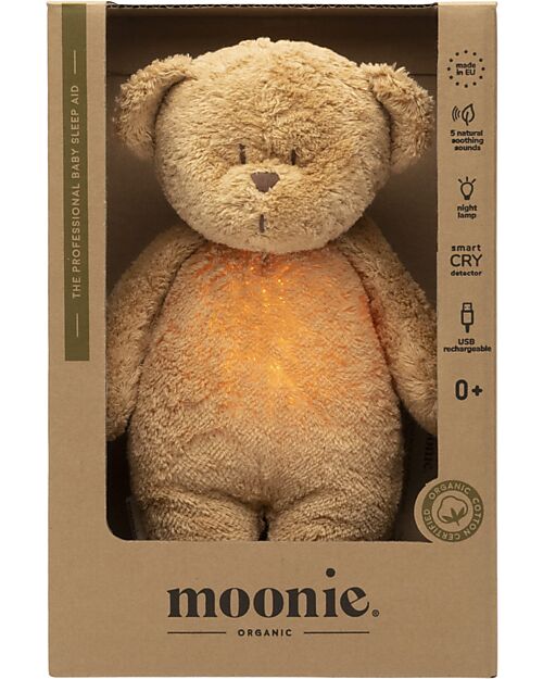 Moonie Peluche Orsetto 2.0 con Suoni Naturali, Musica Classica e Luce Regolabile - Cappuccino - Certificato GOTS e Oeko-Tex Lampade da Notte