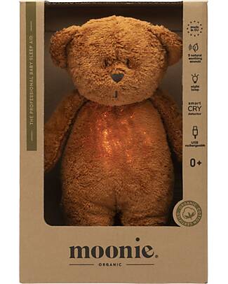 Moonie Peluche Orsetto 2.0 con Suoni Naturali, Musica Classica e Luce Regolabile - Caramello - Certificato GOTS e Oeko-Tex Lampade da Notte