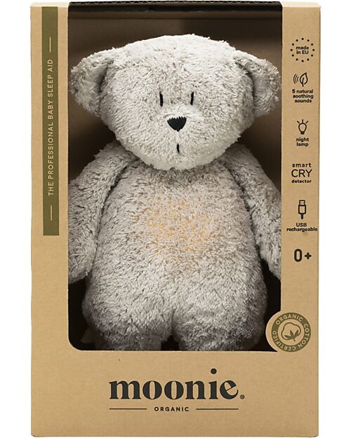 Moonie Peluche Orsetto 2.0 con Suoni Naturali, Musica Classica e Luce Regolabile - Grigio - Certificato GOTS e Oeko-Tex Lampade da Notte